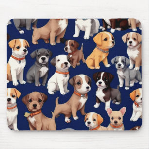 Puppy Dog Navy Blue Pattern Design Mouse Pad