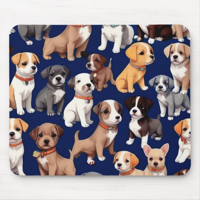 Puppy Dog Navy Blue Pattern Design Mouse Pad (Front)
