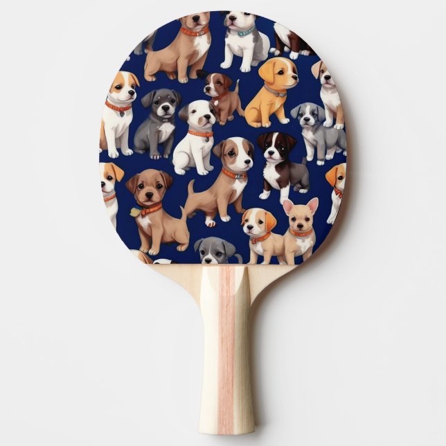 Puppy Dog Navy Blue Pattern Design Ping Pong Paddle (Front)