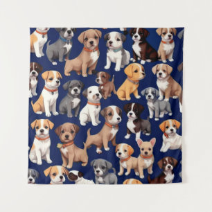 Puppy Dog Navy Blue Pattern Design Tapestry