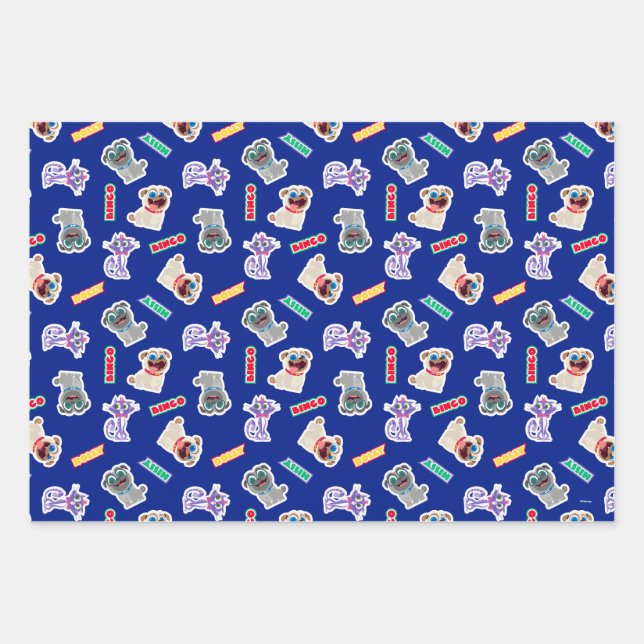 Puppy Dog Pals Blue Character Pattern Wrapping Paper Sheet (Front)