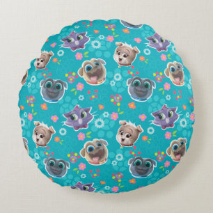 Puppy Dog Pals   Floral Pattern Round Pillow