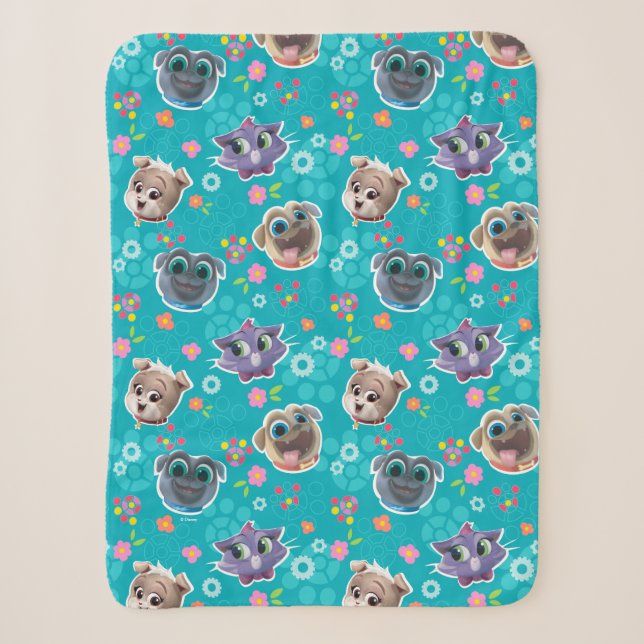 Puppy Dog Pals | Floral Pattern Sherpa Blanket (Front)