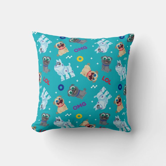 Puppy Dog Pals | OMG LOL Pattern Throw Pillow (Front)