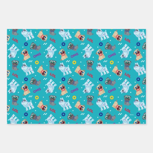 Puppy Dog Pals | OMG LOL Pattern Wrapping Paper Sheet (Front)