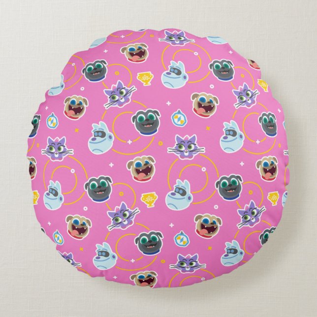 Puppy Dog Pals Pink Pattern Round Pillow (Front)