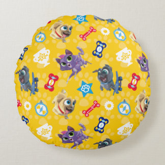 Puppy Dog Pals | Pug Power Pattern Round Pillow