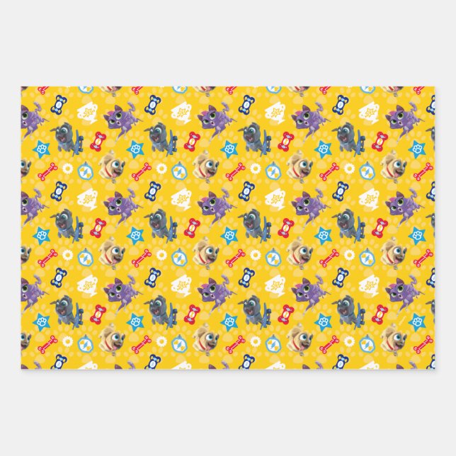 Puppy Dog Pals | Pug Power Pattern Wrapping Paper Sheet (Front)