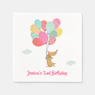 Puppy Dog Paper Napkins Pawty Balloons Pink Girl