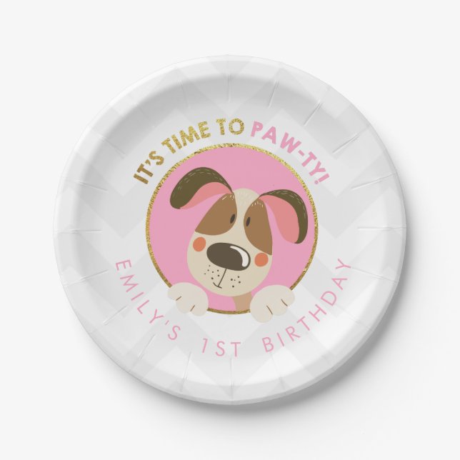 Puppy Dog Paper Plate Paw-Tie Paw Tie Pink Girl (Front)