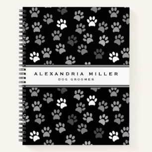 Puppy Dog Paw Print   Black Pink & Grey Notebook