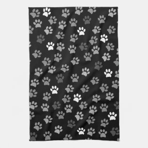Puppy Dog Paw Print   Black White & Gray Kitchen Towel