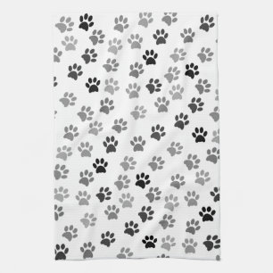 Puppy Dog Paw Print   White & Gray Kitchen Towel