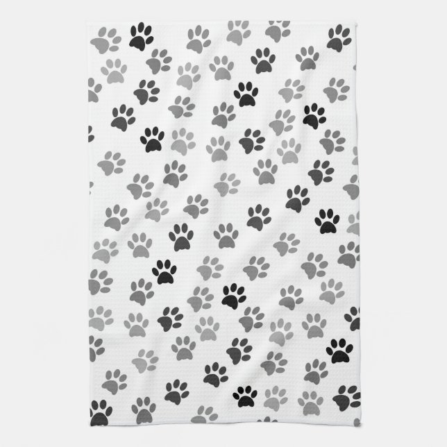 Puppy Dog Paw Print | White & Grey Kitchen Towel (Vertical)