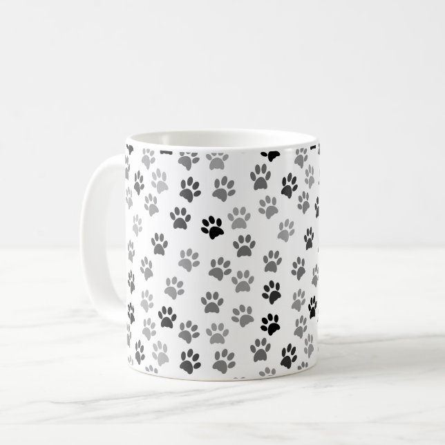 Puppy Dog Paw Prints | White & Grey Coffee Mug (Front Left)