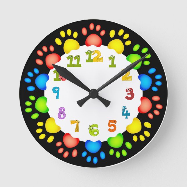 Puppy Dog Paws Animal Numbers Acrylic Wall Clock (Front)