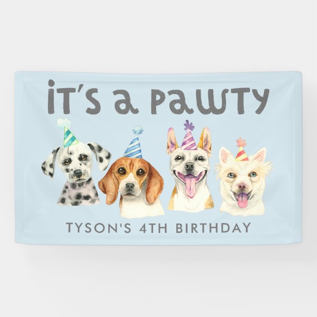 Puppy Dog Pawty Birthday Party Watercolor Banner (Horizontal)