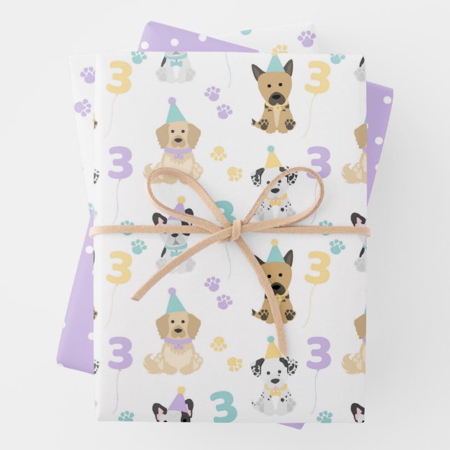 Puppy Dog Pawty Party Theme Wrapping Paper Sheet (In situ)