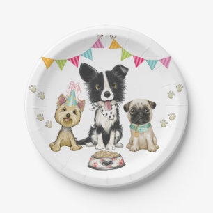 Puppy Dog Pawty Pug Border Collie Yorki Birthday Paper Plate