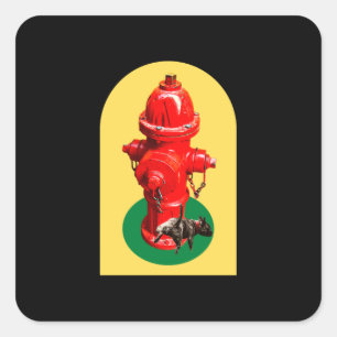 Puppy Dog Peeing On Fire Hydrant Retro Square Sticker