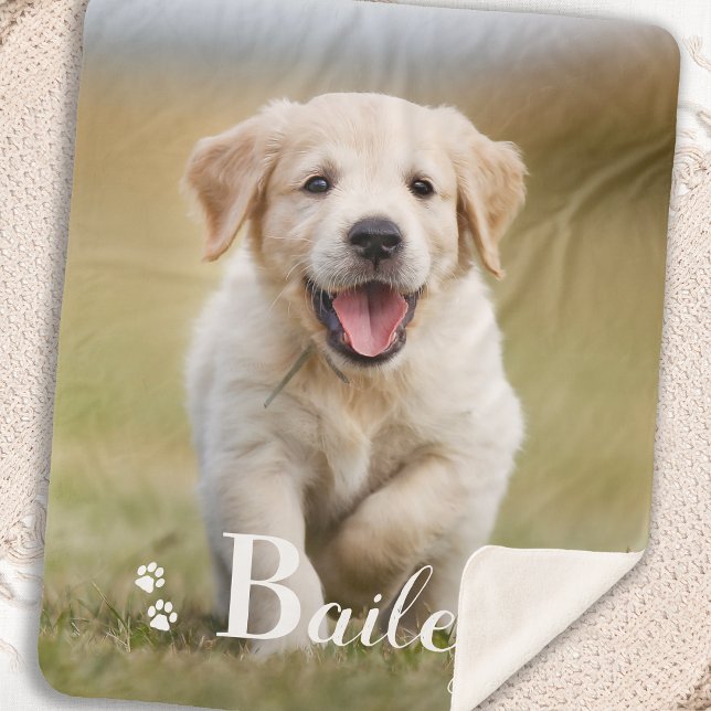 Puppy Dog Personalized Pet Golden Retriever Photo Sherpa Blanket (Creator Uploaded)