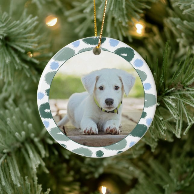 Puppy Dog Pet Colourful Blue Green Pattern Photo Ceramic Ornament (Tree)
