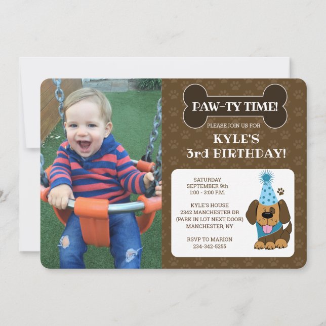 Puppy Dog Photo Paw-ty Double-Sided Birthday Invitation (Back)