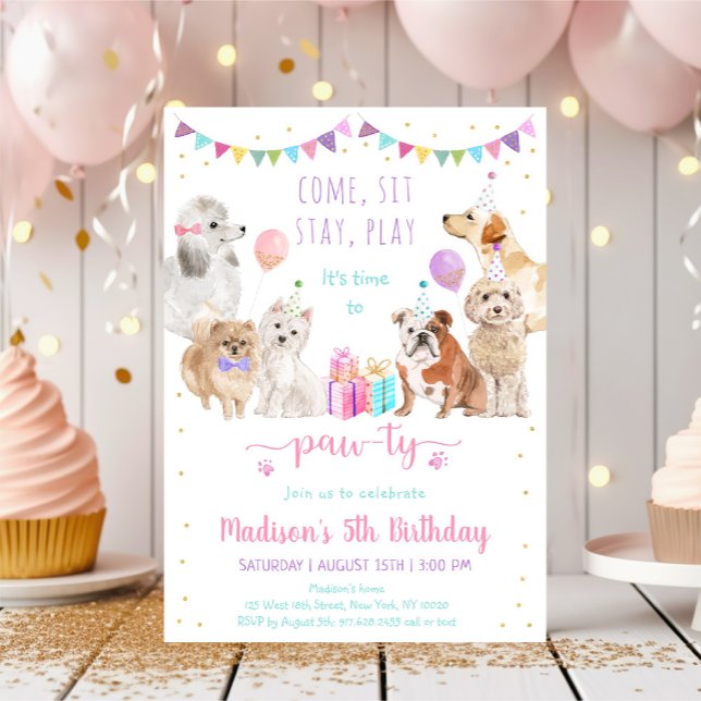 Puppy Dog Pink Girl Paw-ty Birthday Invitation (Creator Uploaded)