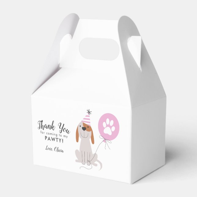 Puppy Dog Pink Thank You Birthday Party Favor Box (Front Side)