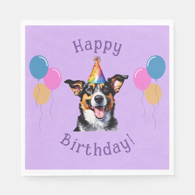 Puppy Dog Purple Birthday Paw-ty Napkin (Front)