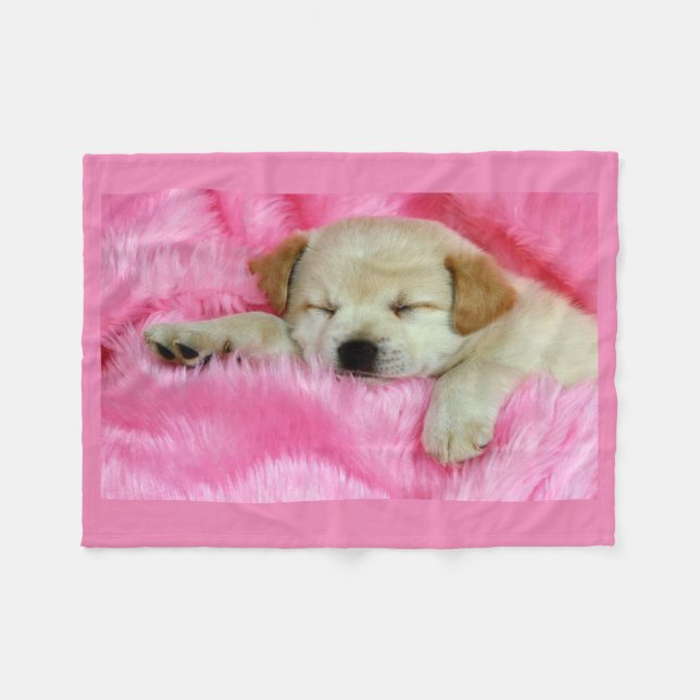 Puppy Dog Sleeping on Pink Fleece Blanket (Front (Horizontal))