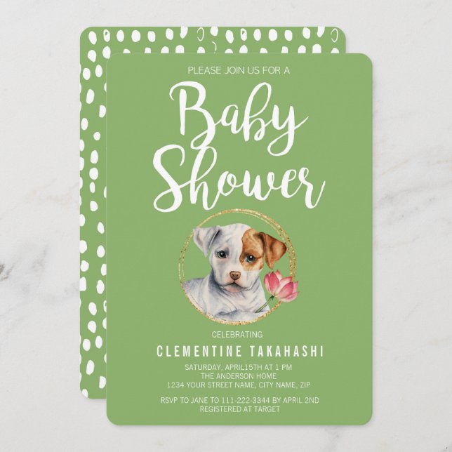 Puppy Dog Spring Baby Shower Invitation (Front/Back)