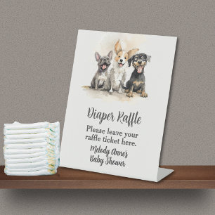 Puppy Dog Tails Baby Boy Shower Diaper Raffle Pedestal Sign