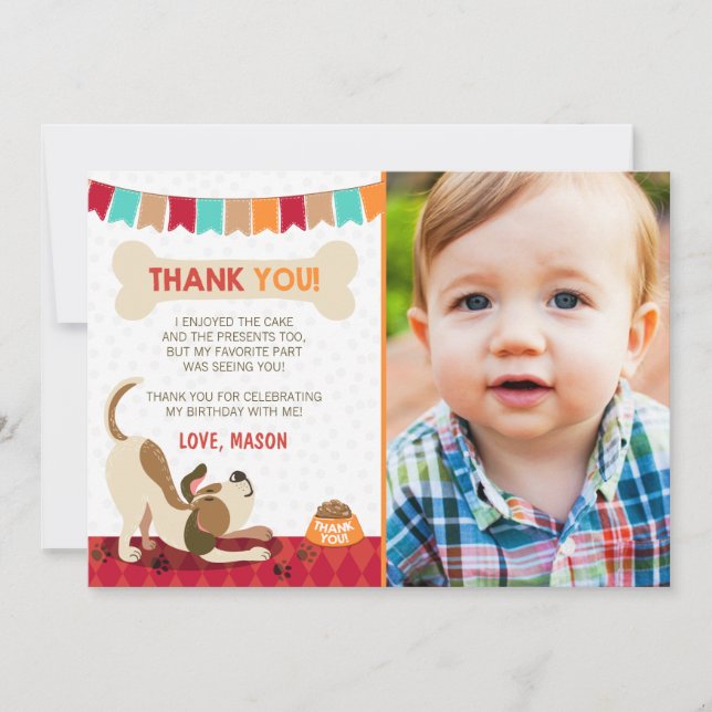 Puppy Dog Thank You Card Paw-Ty Paw Tie Boy (Front)
