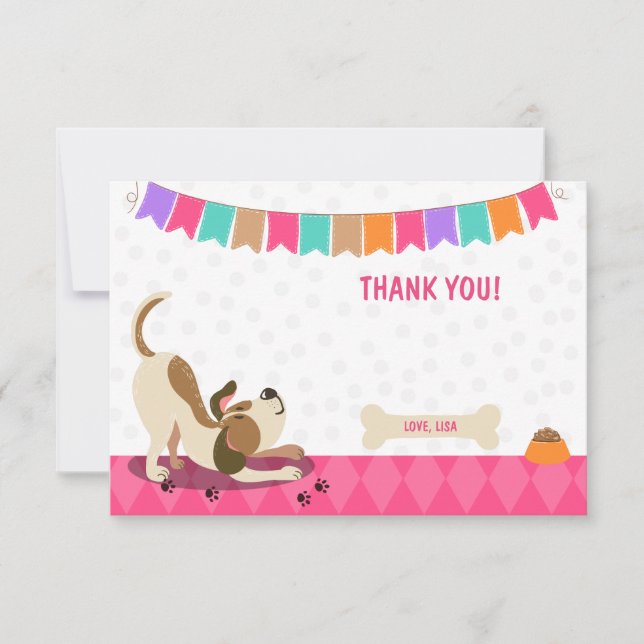 Puppy Dog Thank You Card Paw-Ty Paw Tie Girl (Front)