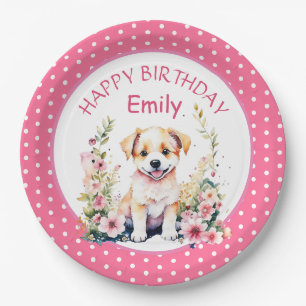 Puppy Dog Themed Personalized Birthday Paper Plate