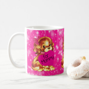 Puppy Dog Valentine for Mommy Fuschia Stars Coffee Mug