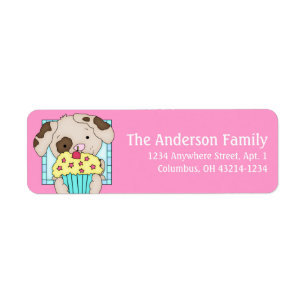 Puppy Dog with Cupcake Birthday Address Labels d6