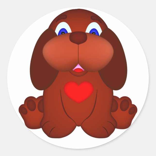 Puppy Dog with Red Heart Classic Round Sticker (Front)