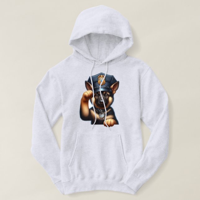 Puppy Dressed as Police Officer with Cap and Badge Hoodie (Design Front)