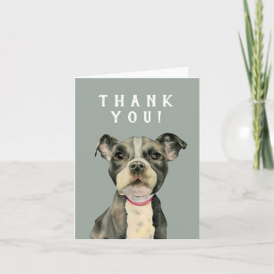 Puppy Eyes   Pit Bull Dog Watercolor   Thank You Card