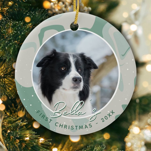 Puppy First Christmas Border Collie Dog Photo  Ceramic Ornament (Creator Uploaded)