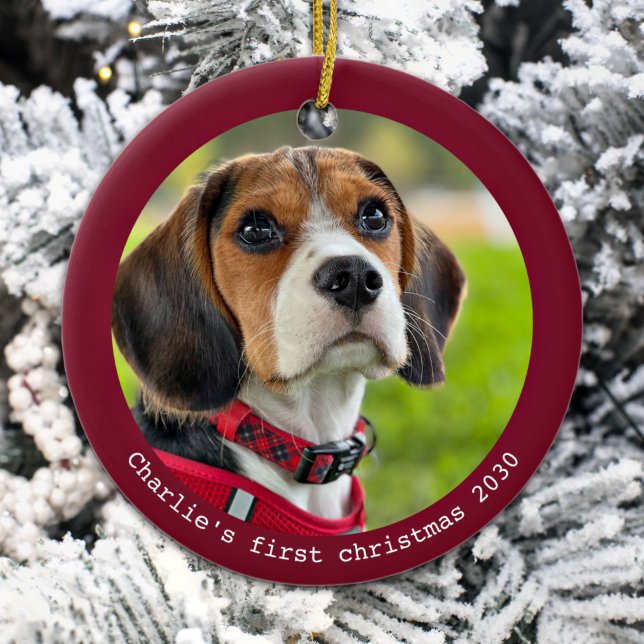Puppy First Christmas Personalized Pet Dog Photo Ceramic Ornament (Creator Uploaded)