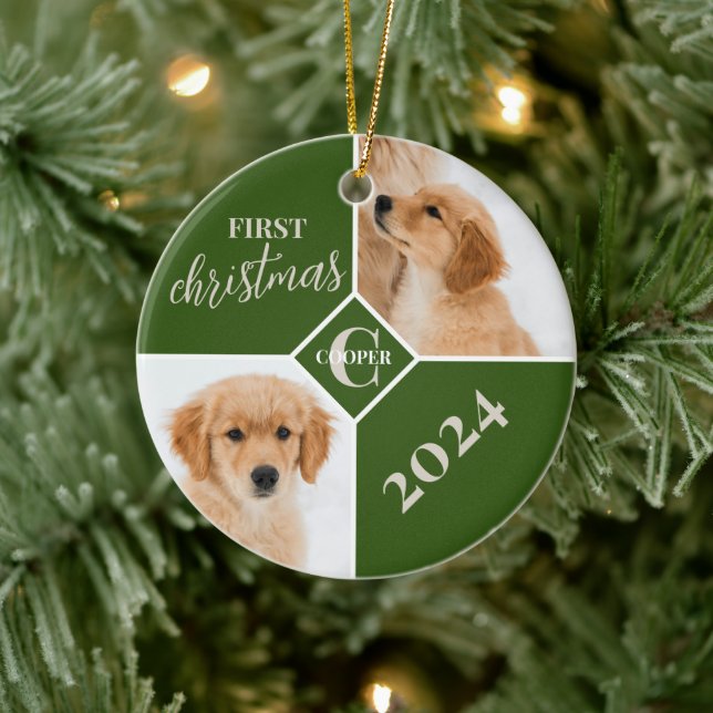 Puppy First Christmas Photo  Ceramic Ornament (Tree)