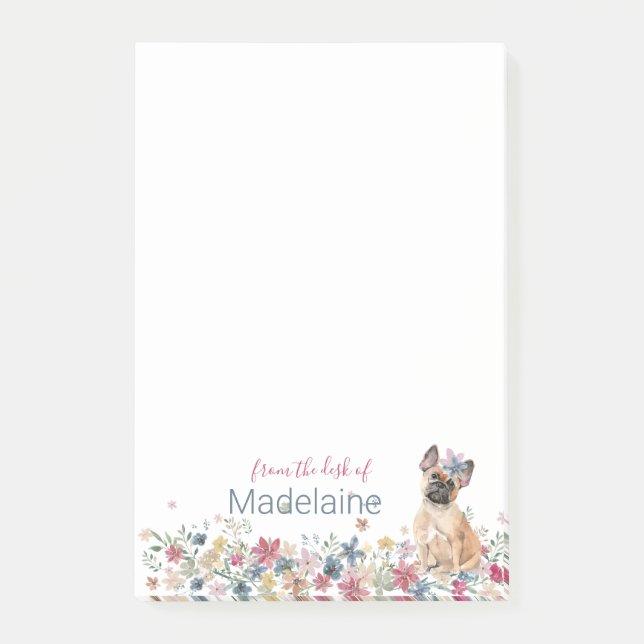 Puppy French Bull Dog Floral Personal Post-it Notes (Front)