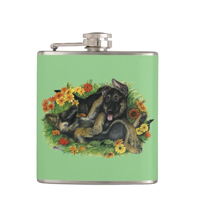 Puppy Garden Hip Flask (Front)