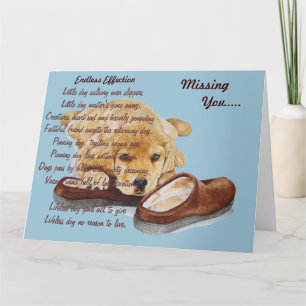 puppy golden retriever dog portrait missing you card