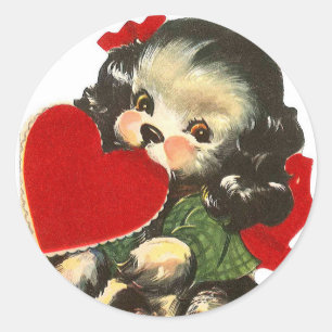 Puppy Heart Valentine Round Stickers