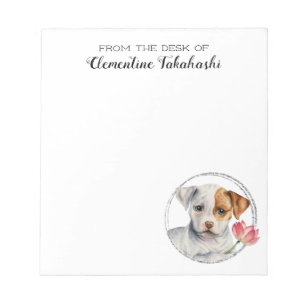 Puppy Holding Lotus Flower   Add Your Name Notepad