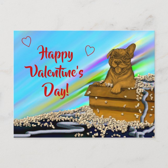 Puppy in a Box , Happy Valentine's Day! Postcard (Front)